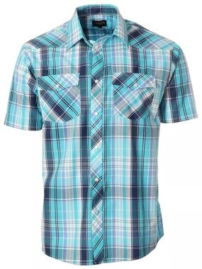 Geoberti Pearl snap western cowboy short sleeve button down shirt